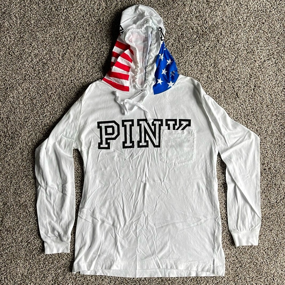 PINK Victoria’s Secret USA Hooded Long Sleeve Shirt - Size XS